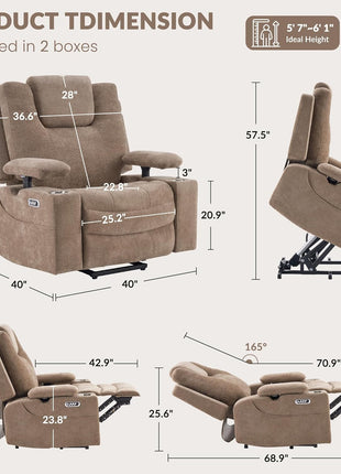 40-Inch Power Lift Recliner Chair for Seniors - Oversized 3-Motor Lift Chair with Electric Headrest, Adjustable Armrests, Heat and Massage Features for Big and Tall Individuals (Khaki)