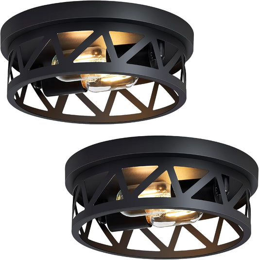 Black Flush Mount Ceiling Light Fixture,2-Light Hallway Light Fixtures Ceiling,Light Fixtures Ceiling Mount for Hall,Kitchen,Farmhouse (2 Pack)