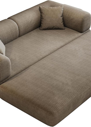 Luxurious 78.8" Convertible Corduroy Sleeper Sofa Bed - Modern Camel Loveseat with Silver Frame for Elegant Living Spaces