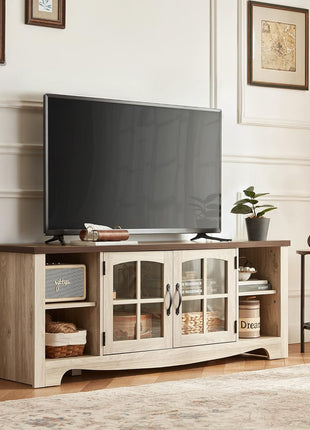 Farmhouse-Style TV Stand for 65-Inch Televisions, Wooden Entertainment Center with Glass Door Storage and Adjustable Shelves, Sturdy TV Console for Living Room and Bedroom