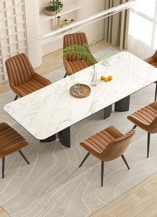 Contemporary Dining Chair Set of 6, Comfortable Upholstered Fabric Kitchen Side Chairs with Thick Cushions and Metal Legs, Brown