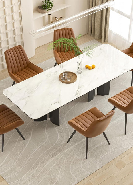 Contemporary Dining Chair Set of 6, Comfortable Upholstered Fabric Kitchen Side Chairs with Thick Cushions and Metal Legs, Brown