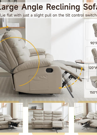 Three-Seater Recliner Sofa Set - Anti-Scratch Loveseat & Couch for Living Room, RV, and Home Theater in Beige