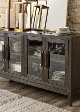 Burkhaus Traditional Dining Room Server with Dual Cabinets in Dark Brown Finish by Signature Design by Ashley
