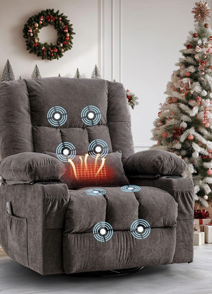 8-Point Massage Recliner Chair with Heated Rocking Feature for Adults, Oversized Recliner with Side Pocket and Two Cup Holders for Living Room Use