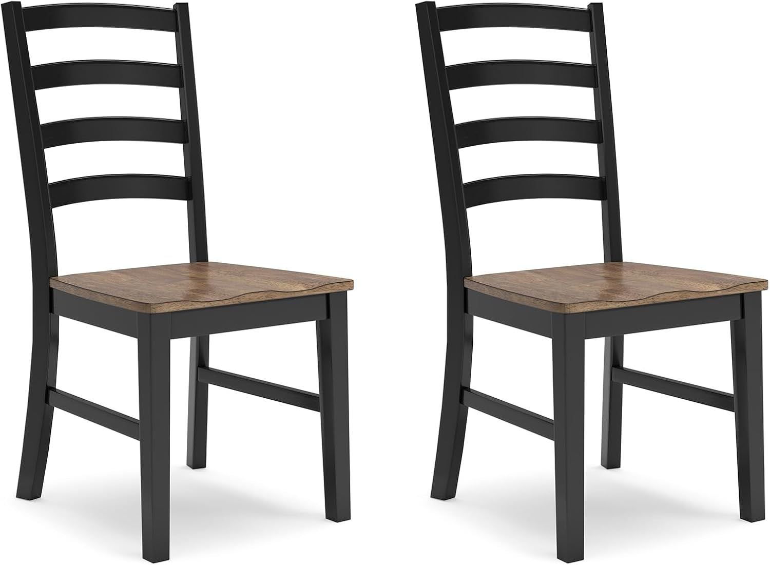 Wildenauer Armless Dining Chair, Set of 2, Ladderback Design, 19" W X 23.25" D X 39" H, Black & Light Brown with 2-Tone Finish