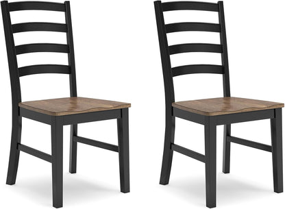 Wildenauer Armless Dining Chair, Set of 2, Ladderback Design, 19" W X 23.25" D X 39" H, Black & Light Brown with 2-Tone Finish