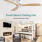 52 Inch Solid Wood Ceiling Fan without Lights Flush Mount Ceiling Fans with Remote Control-Wood Blades Modern Outdoor Ceiling Fan No Light for Bedroom/Farmhouse/Patio/Indoor,Natural Wood White