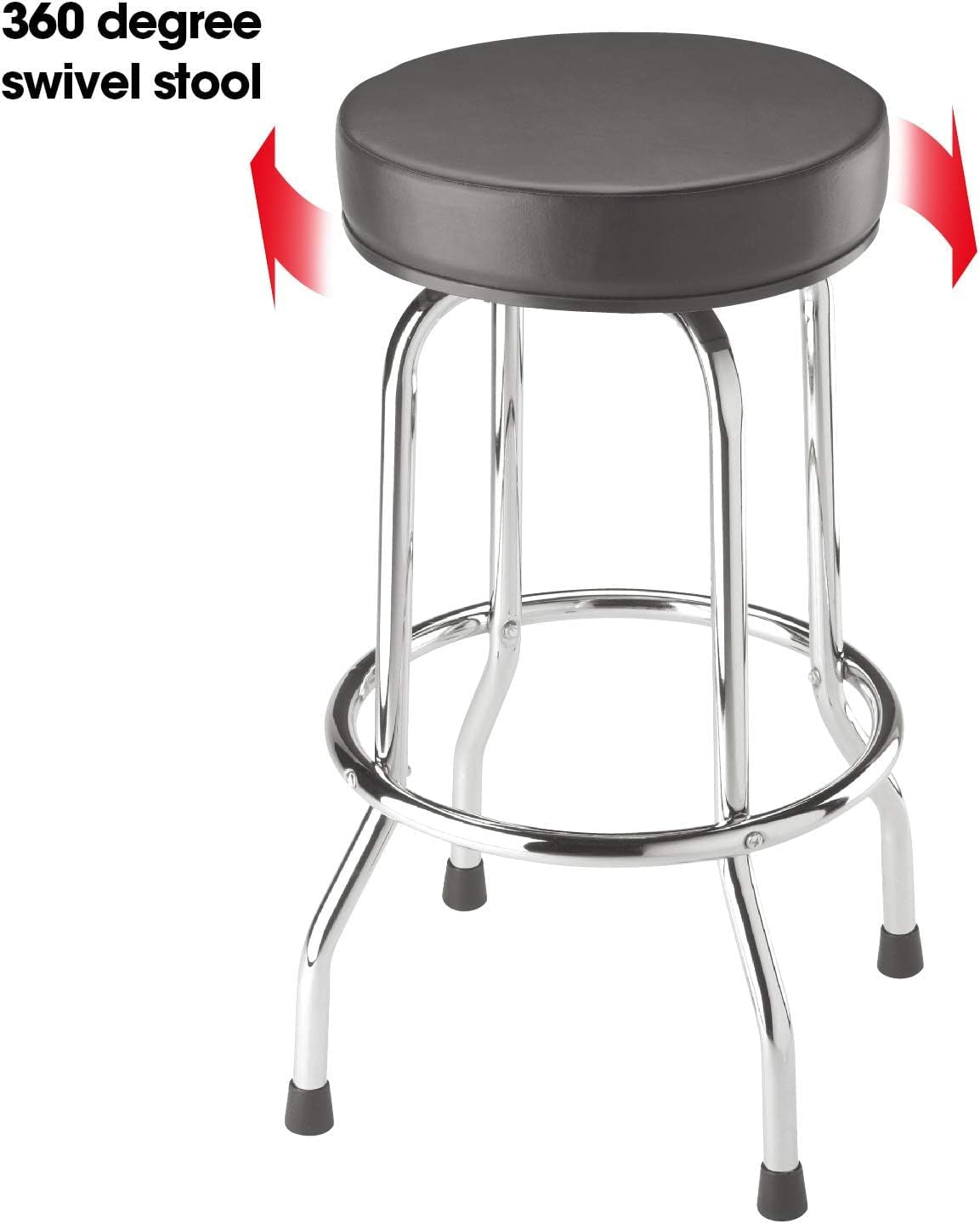 Swivel Bar Stool: Padded Garage/Shop Seat with Chrome Plated Legs, Black, 28.74" Tall, 18.5" Diameter