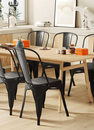 Stackable Metal Dining Chairs for Indoor and Outdoor Use - Set of 4 Classic Trattoria Bistro Cafe Chairs in Black