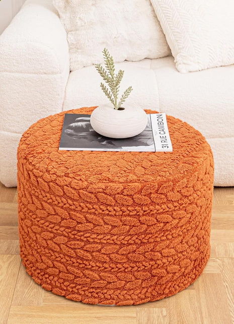 Round Pouf Ottoman 20" x 20" x 14" - Bohemian Style Floor Pouffe in Burnt Orange for Living Room and Bedroom