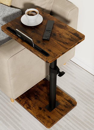 Adjustable Swivel Sofa Armrest Tray Table - Multi-functional Snack Side Table with Device Slots for Compact Living Spaces (Rustic, Standard)