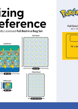 Pokémon First Starters Full Size Bed in a Bag Set featuring Pikachu, Charmander, Squirtle, and Bulbasaur for Kids Bedding Comforter and Sheets