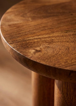 Gaia Round End Table - Solid Mango Wood for Rustic Elegance in Living Room and Farmhouse Décor - Versatile Side Table and Nightstand in Walnut Finish