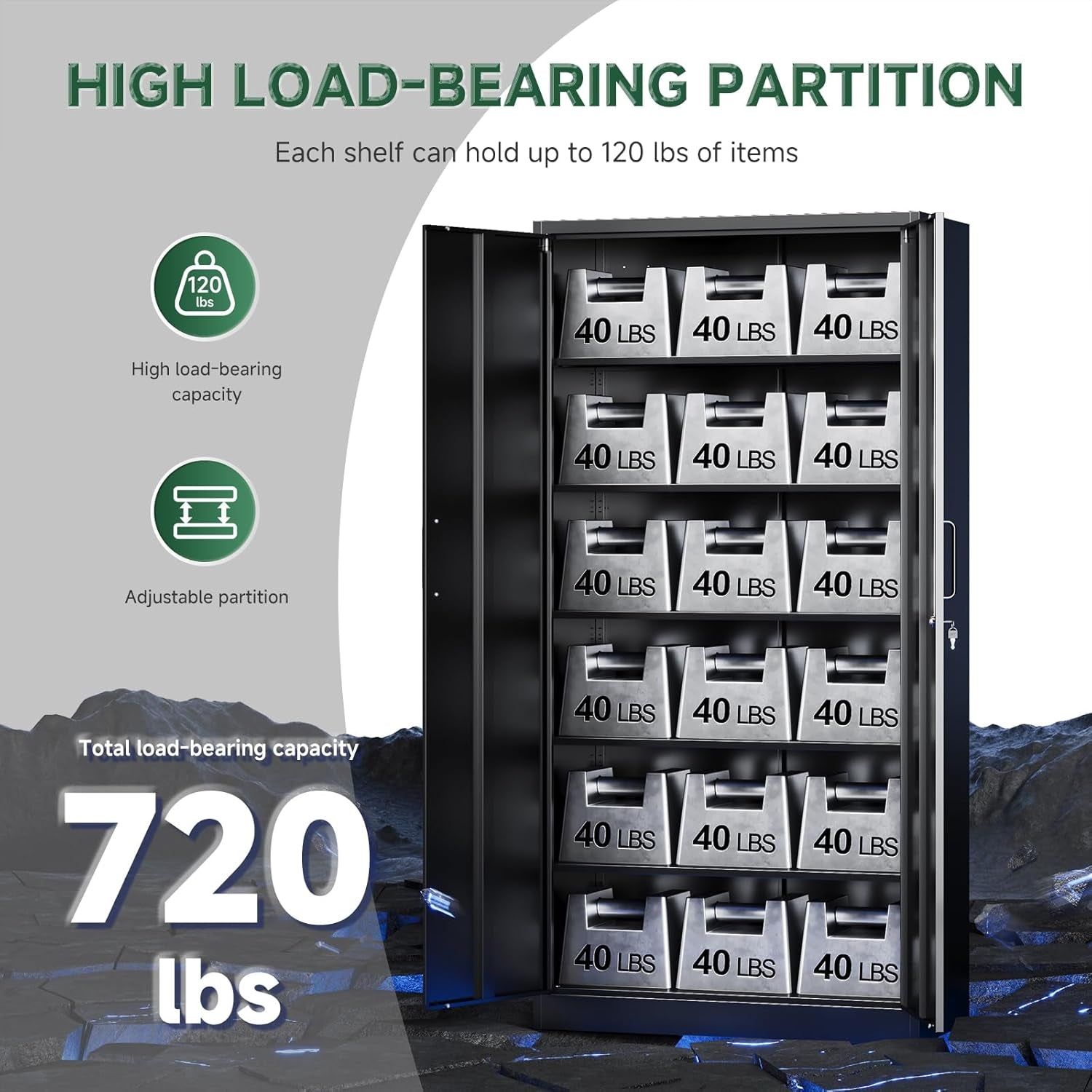 Metal Storage Cabinets with Lock Doors,Tall Locker Organizer Steel Garage Cabinets, 5 Adjustable Layers Shelves for Home, Office, Warehouse,Tool,Industrial(Black)