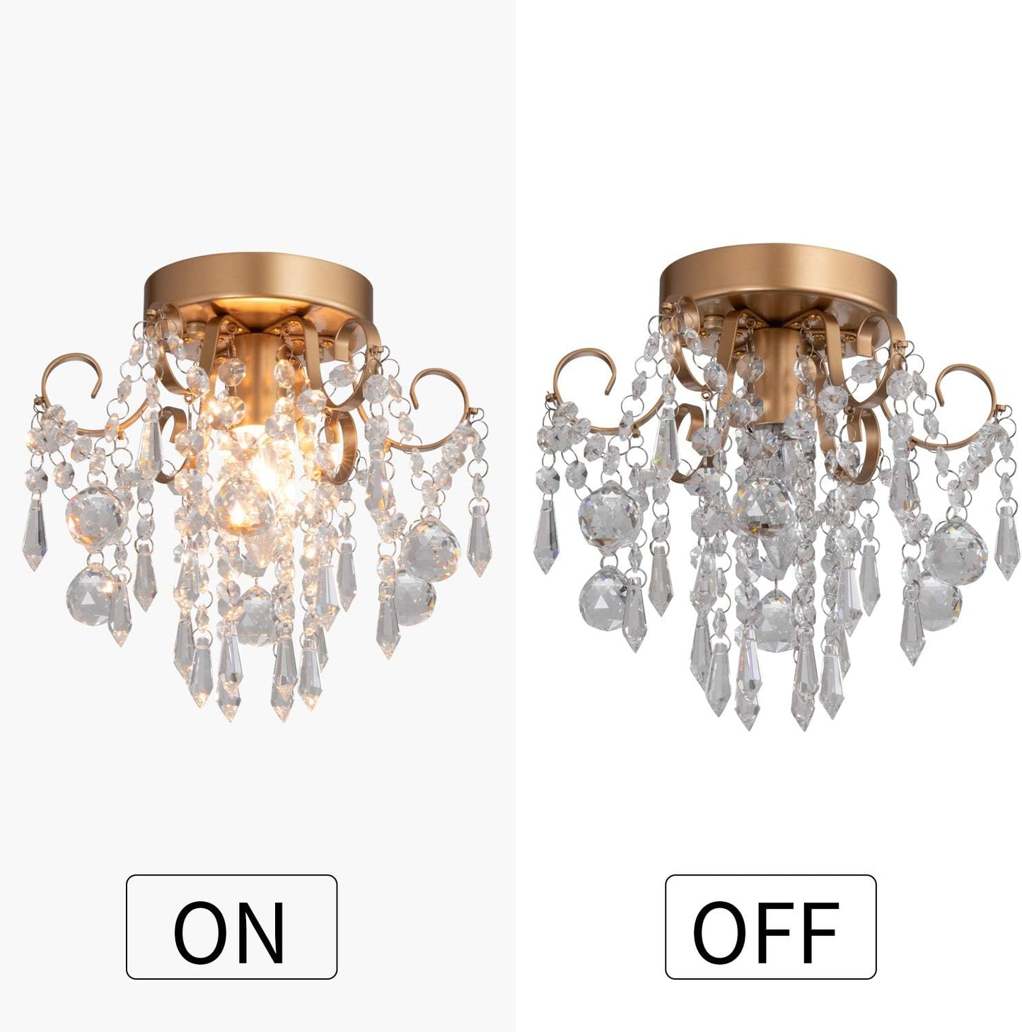Mini Chandelier Crystal Ceiling Light,Small Flush Mount Gold Light Fixture for Entryway Bedroom Barthroom Hallway Closet E26