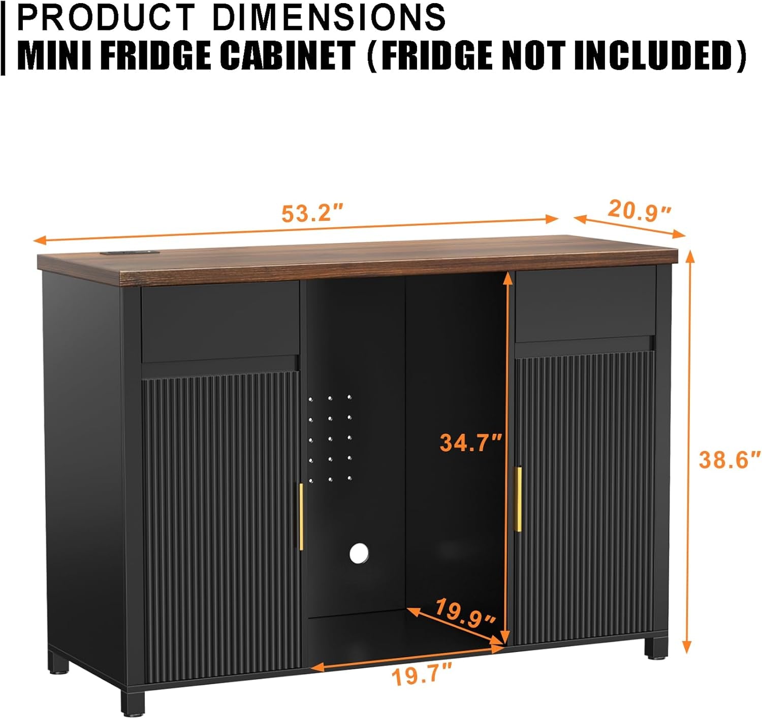 Large Coffee Bar Cabinet with Fridge Space, Mini Fridge Cabinet with Wine Storage, Buffet Sideboard Table for Home, Fluted Modern Design,53.2" L