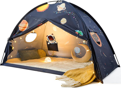 Space Galaxy Bed Tent for Kids – Sleep Bed Canopy with 9 Planets Design, Easy-To-Install Indoor Kids Play Tent, Imaginative Playhouse, Ideal Gift for Boys & Girls – 77" X 40" X 46"