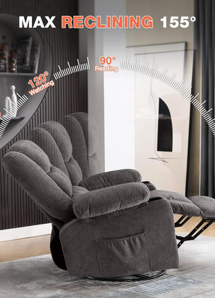 8-Point Massage Recliner Chair with Heated Rocking Feature for Adults, Oversized Recliner with Side Pocket and Two Cup Holders for Living Room Use