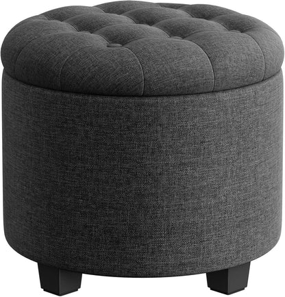 round Ottoman, Ottoman with Storage, 17.7 Dia. X 17.5 H Inches Foot Rest with Legs, Load up to 330 Lb, for Living Room, Bedroom, Dark Gray ULOM011G01