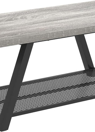 Rustic Industrial Coffee Table with Storage, Modern 47-Inch Rectangle Design in Light Grey for Living Room