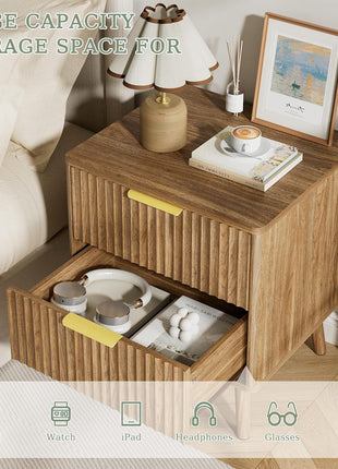 3-Piece Queen Bedroom Set with Floating Bed Frame, Smart LED Lighting, and Two Nightstands in Fluted Walnut Finish