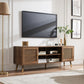 66 Inch TV Stand for 70 Inch Tvs, Mid Century Modern Media Console, Long Entertainment Center with Storage Cabinet, Oak Wood Grain Finish for Rustic & Farmhoue Living Room Decor
