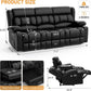 Loveseat Recliner Sofa, Flip Middle Backrest Design PU Leather 3 Seat Reclining Sofa with Storage Drawer, Manual Couch for Living Room/Rv (Black, PU)