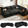 108 Inch Modular Sectional Sofa with Pull Out Bed, U Shaped 7 Seat Sectional Sleeper Sofa with Storage, Sectional Couches for Living Room,Cloud Modular Couch, Removable Sofa Cover, Black