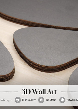 Framed Textured Wood 3D Wall Art - Large Bohemian Floral Triptych in Black and Beige, Abstract Design for Living Room, Office, Bedroom, and Hallway Decor, 24x36 Inches