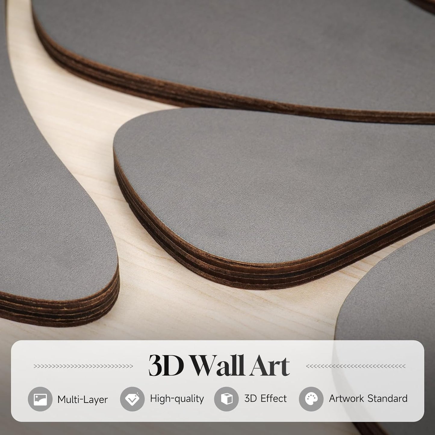 Framed Textured Wood 3D Wall Art for Living Room, Large Boho Floral Black and Beige Artwork for Walls, 3 Piece Abstract Bohemian Flower Wood 3D Art for Office Bedroom Hallway Wall Decor, 24X36 Inch