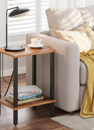 Set of 2 End Tables with Dual-Tier Storage Shelves for Living Room and Bedroom, Perfect for Compact Spaces, Model TB01BB035