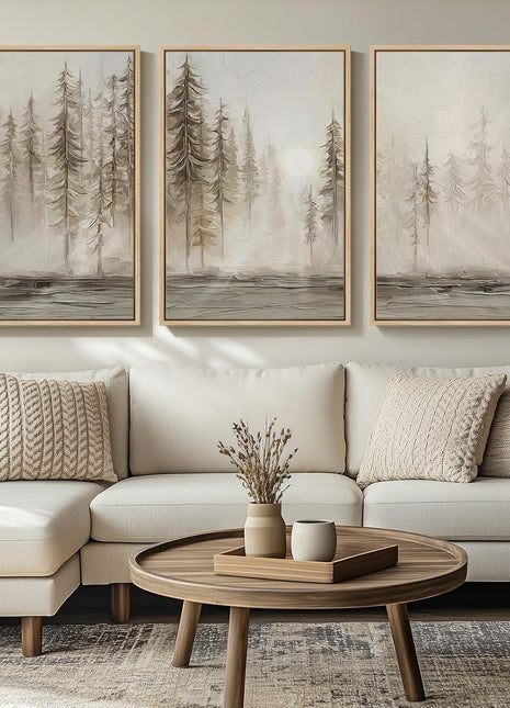 Large 3-Piece Framed Abstract Pastel Grunge Forest Landscape Canvas Art Set for Living Room and Office, Modern Nordic Decorative Prints, 24x36 Inches