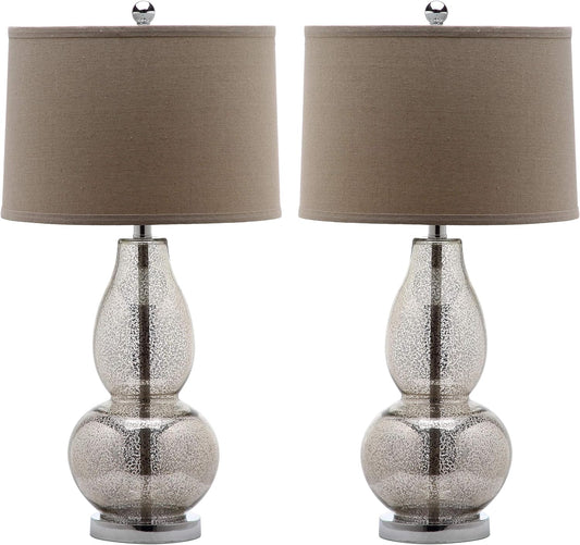 Lighting Collection Mercurio Antique Silver/ Wheat Brown Shade 29-Inch Bedroom Living Room Home Office Desk Nightstand Table Lamp Set of 2 (LED Bulbs Included)
