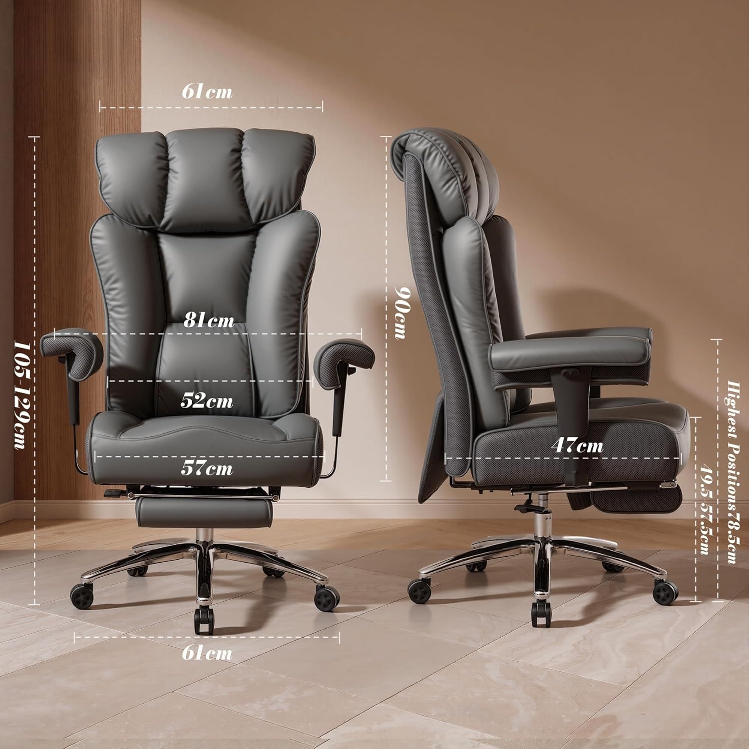 Desk Office Chair, Ergonomic Office Chair with Adjustable Headrest & Lumbar Support, PU Leather Back Computer Desk Chair for Home Office or Gaming, Swivel Height Adjustable Task Chair