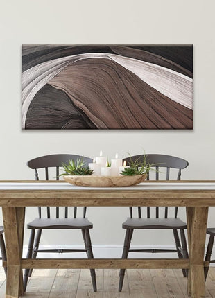 Contemporary Abstract Canvas Artwork - Brown and Black & White Wall Decor for Living Spaces and Hospitality, 24x48 Inches