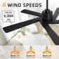 54" ABS DC Ceiling Fan No Light, 5 Blade ABS Plastic Ceiling Fan with Remote, 6-Speed Reversible DC Motor, Ceiling Fans without Light for Kitchen Bedroom Living Room, Matte Black