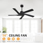 54" ABS DC Ceiling Fan No Light, 5 Blade ABS Plastic Ceiling Fan with Remote, 6-Speed Reversible DC Motor, Ceiling Fans without Light for Kitchen Bedroom Living Room, Matte Black