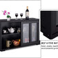 Kitchen Stackable Storage Cabinet with Height Adjustable Shelves & Glass Sliding Doors, Cupboard Server Buffet Console Sideboard, Black