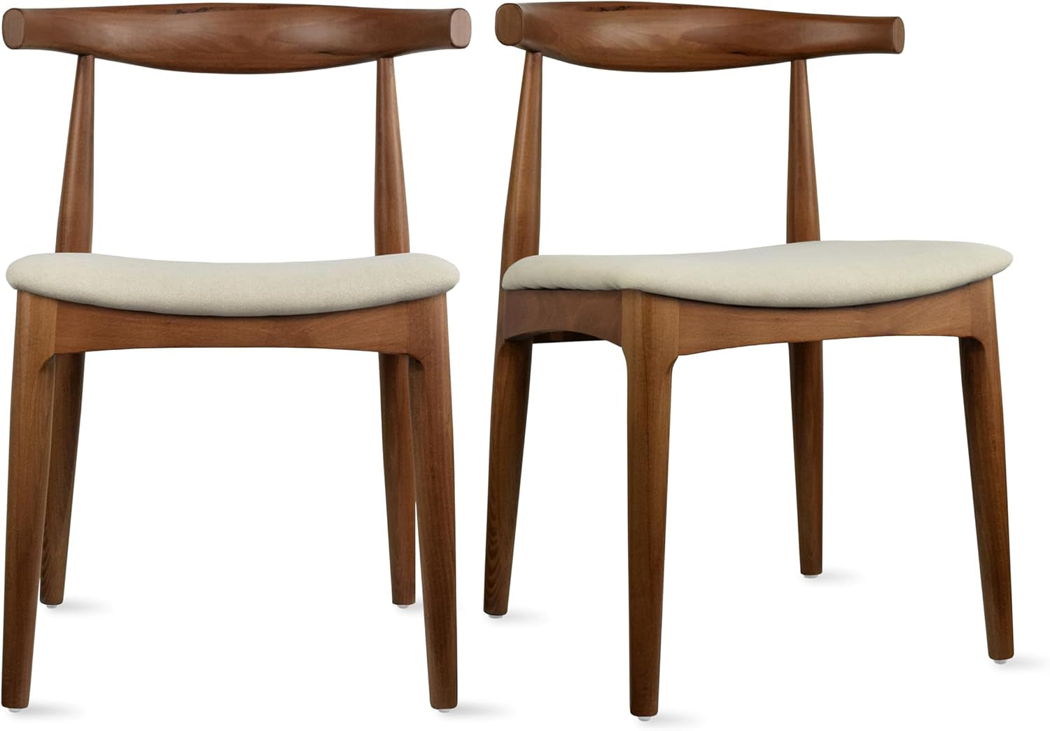 Set of 2 Solid Wooden Dining Chairs | Upholstered Beige Cloth Linen Cushioned Seat | Modern Farmhouse Elbow Side Chair | Home, Kitchen, Office, Meetings (Espresso)