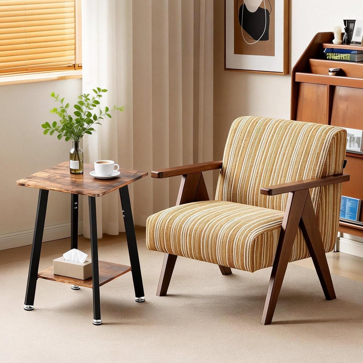 Brown Side Table, 2-Tier Small Square End Table for Small Spaces, Living Room, Bedroom