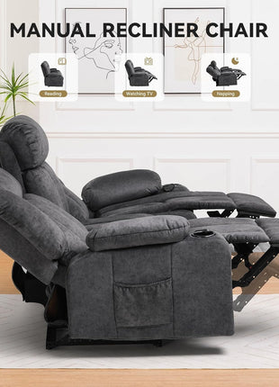 Manual Recliner Chair Set - Upholstered Fabric Reclining Sofa with Cup Holders and Side Pockets for Living Room (3+1)