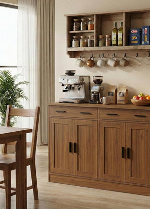 53-Inch Rustic Brown Buffet Cabinet with Ample Storage - Contemporary Kitchen Sideboard Server with 2 Drawers and 4 Doors, Perfect for Dining Room, Living Room, or Hallway