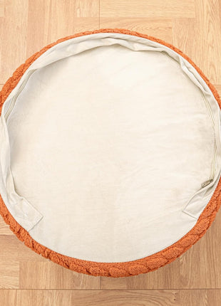 Round Pouf Ottoman 20" x 20" x 14" - Bohemian Style Floor Pouffe in Burnt Orange for Living Room and Bedroom