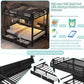 Full over Full Bunk Bed with Storage Shelves and Drawers, Metal Bunk Beds with Lights and USB Ports, Lower Bunkbed Can Be Converted, for Guest Room, Bedroom, Dorms, Muti-Function and Noise-Free, Black