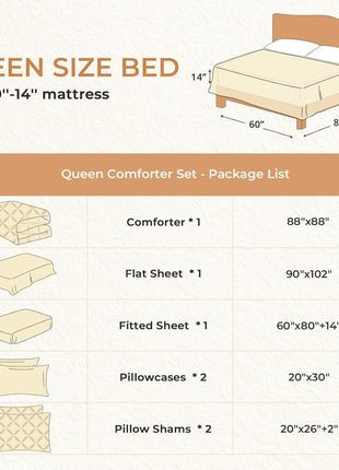 7-Piece Queen Comforter Set, All-Season Pintuck Bedding Ensemble in Beige, Includes Comforter, Flat Sheet, Fitted Sheet, Pillowcases, and Pillow Shams