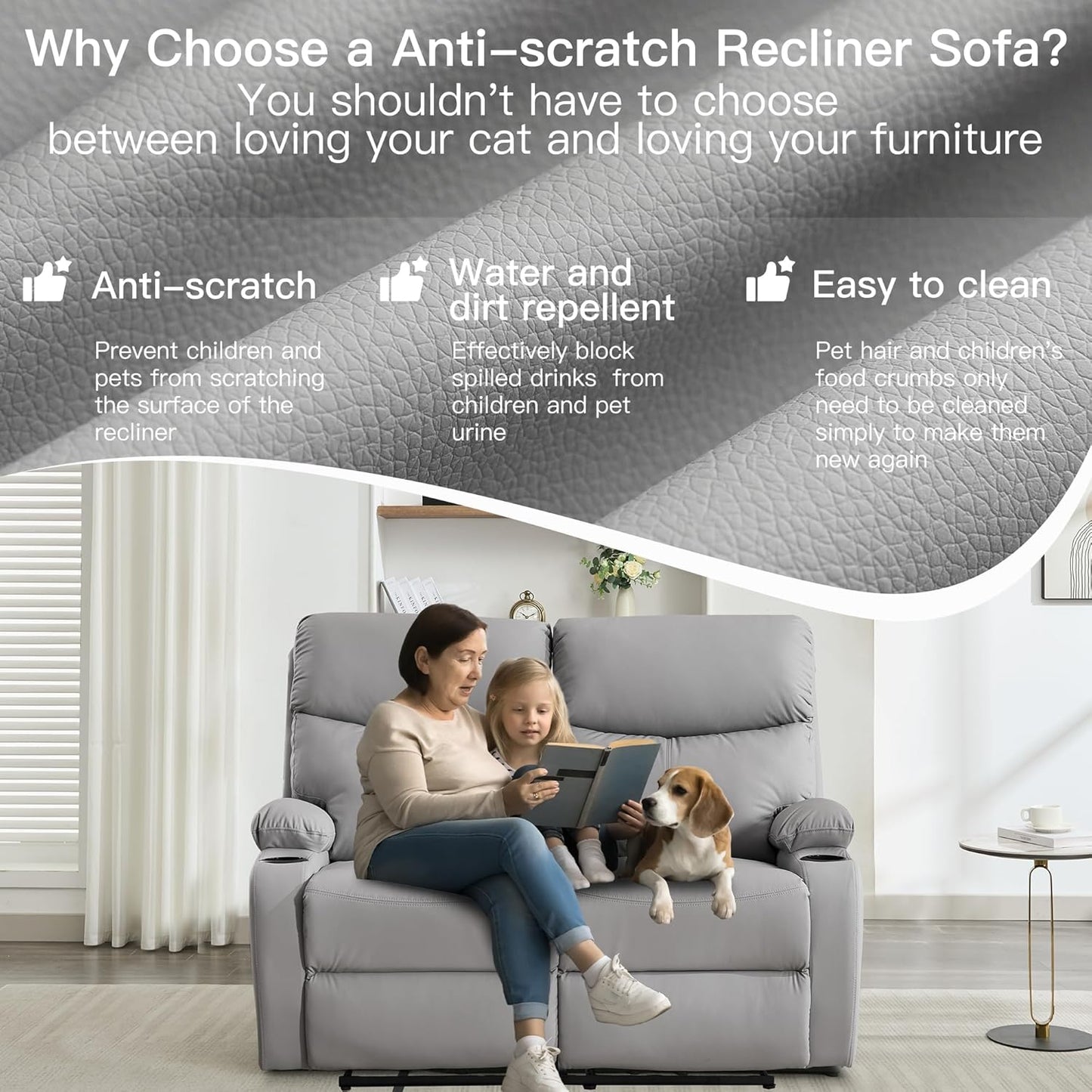 Reclining Loveseat Double Recliner Couch, Anti-Scratch RV 2 Seater Wall Hugger Recliner Chair Set for Living Room, RV, Home Theater(Loveseat, Gray)