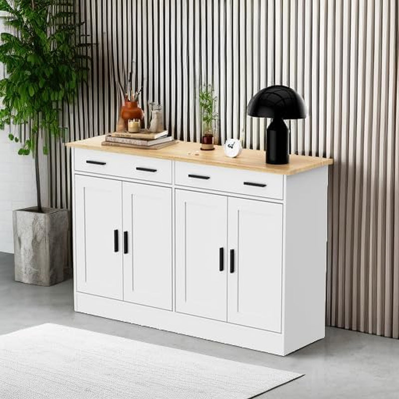 53" White Buffet Cabinet with Storage, Kitchen Sideboard Buffet Server with 2 Drawers & 4 Doors, Modern Coffee Bar Cabinet Credenza for Dining Room, Living Room, Hallway