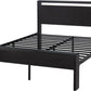 14 Inch Queen Size Metal Platform Bed Frame with Wooden Headboard and Footboard, Mattress Foundation, No Box Spring Needed, Large under Bed Storage, Non-Slip without Noise, Black Oak