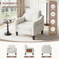 Accent Chair for Living Room Modern Linen Upholstered Armchair Side Wooden Fabric Sofa Chair with Foldable Table 2 Side Pockets Comfy Reading Chair for Bedroom